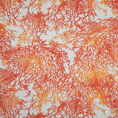 Tissu Toile Savoie enduit orange Calédonie sur fond Blanc cassé - Par 10 cm