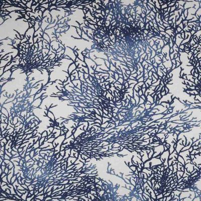 Tissu Toile  Savoie bleu indigo Calédonie sur fond Blanc cassé - Par 10 cm