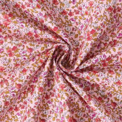 Tissu Coton Cretonne Léonie petites fleurs Rouges sur fond Rose - Par 10 cm