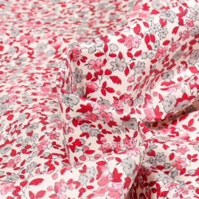 Tissu Coton enduit Léonie gris et rouge sur fond Blanc cassé - Par 10 cm