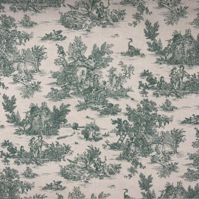Tissu Coton imprimé Pastorale Vert sur fond Naturel - Par 10 cm
