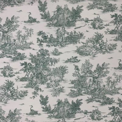 Tissu Coton imprimé Pastorale Vert sur fond Blanc - Par 10 cm