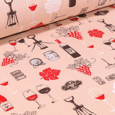Tissu Coton imprimé Vignobles sur fond Beige - Par 10 cm