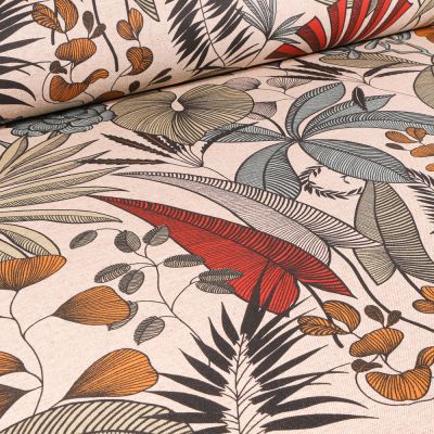 Tissu Toile de Coton enduit Maiana ocre sur fond Ecru - Par 10 cm
