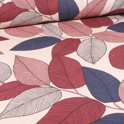 Tissu Toile de Coton Camilia rose sur fond Ecru - Par 10 cm
