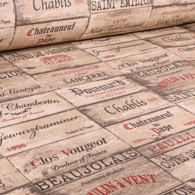 Tissu Toile de Coton Cuvée de vins sur fond Beige - Par 10 cm