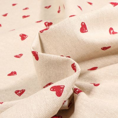 Tissu Toile de Coton Grafficoeurs rouge sur fond Naturel - Par 10 cm