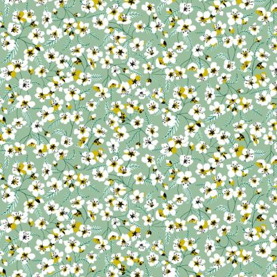 Tissu Coton imprimé Miyu sur fond Vert menthe - Par 10 cm