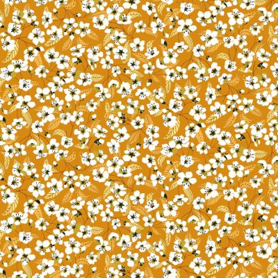 Tissu Coton imprimé Miyu sur fond Jaune - Par 10 cm