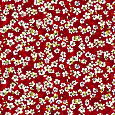 Tissu Coton imprimé Miyu sur fond Bordeaux - Par 10 cm