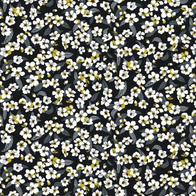 Tissu Coton imprimé Miyu sur fond Gris anthracite - Par 10 cm