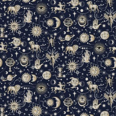 Tissu Coton imprimé Cosmic sur fond Bleu marine - Par 10 cm