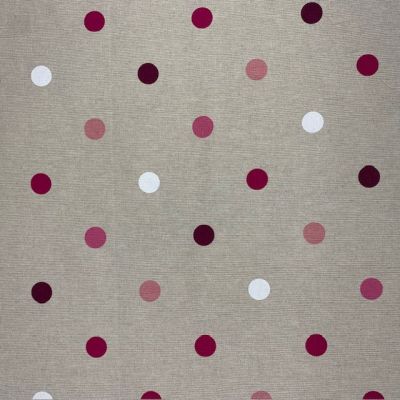 Tissu Toile de Coton enduit Big Pois Rose sur fond Naturel - Par 10 cm