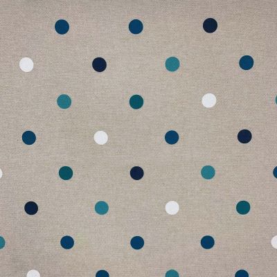 Tissu Toile de Coton Big Pois Bleu sur fond Naturel - Par 10 cm
