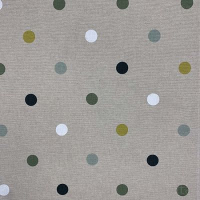 Tissu Toile de Coton enduit Big Pois Vert sur fond Naturel - Par 10 cm