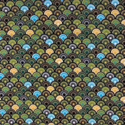 Tissu Coton imprimé Suri sur fond Vert - Par 10 cm