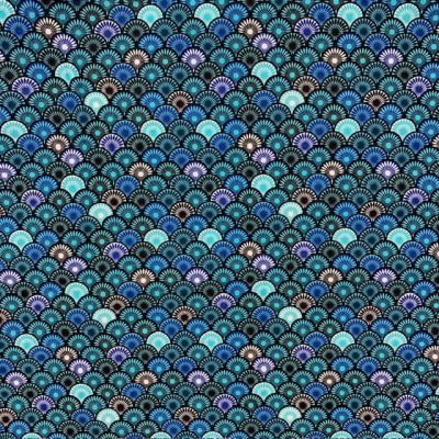 Tissu Coton enduit Suri sur fond Bleu - Par 10 cm