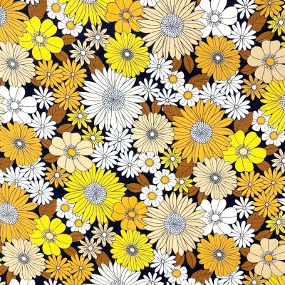 Tissu Coton enduit Ibiza jaune sur fond Noir - Par 10 cm