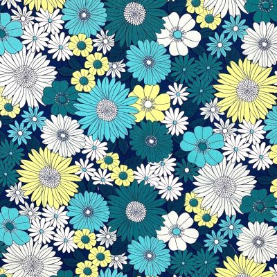 Tissu Coton enduit Ibiza bleu pétrole sur fond Bleu marine - Par 10 cm