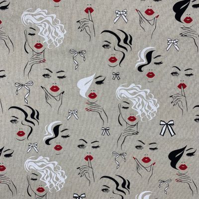 Tissu Toile de Coton Coco sur fond Naturel - Par 10 cm