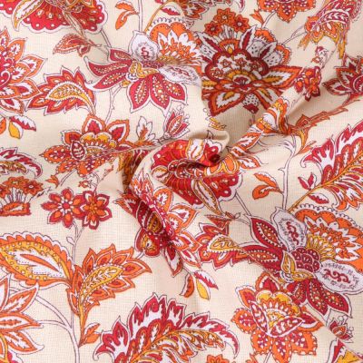 Tissu Coton imprimé Arty Arlesienne Indienne sur fond Beige - Par 10 cm