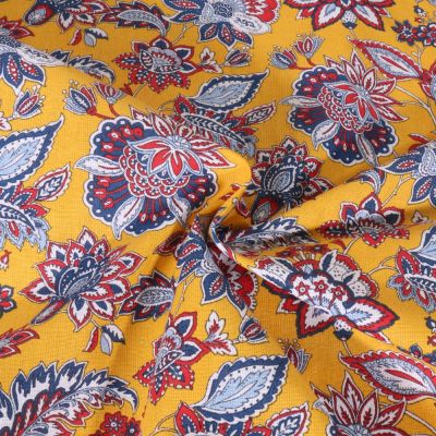 Tissu Coton imprimé Arty Arlesienne Indienne sur fond Jaune - Par 10 cm