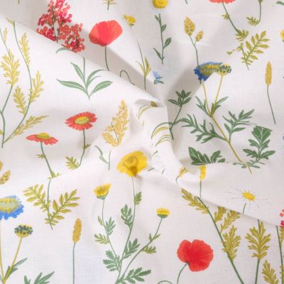 Tissu Coton imprimé Arty Fleurs de champs sur fond Blanc - Par 10 cm