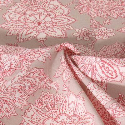 Tissu Coton enduit Sharma fleuris sur fond Gris - Par 10 cm