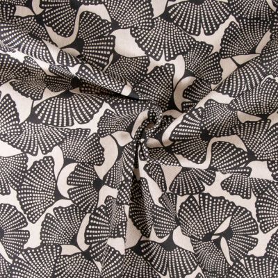 Tissu Toile de Coton aspect lin Feuilles de Ginkgo sur fond Beige - Par 10 cm