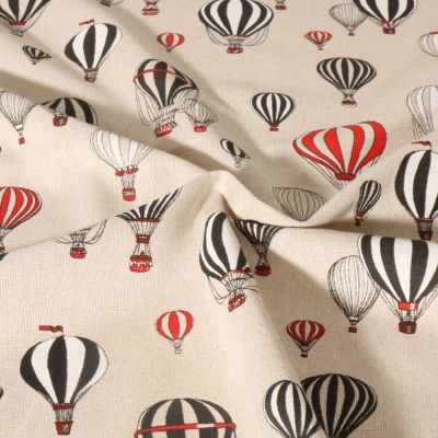 Tissu Toile de Coton Montgolfières sur fond Beige - Par 10 cm