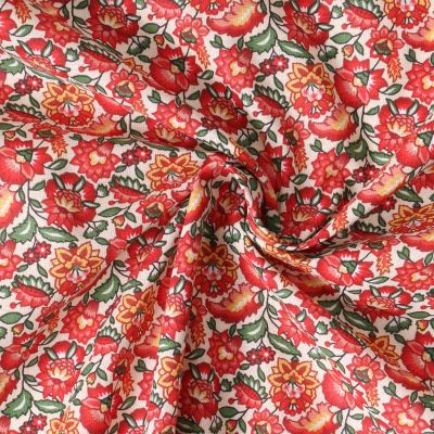 Tissu Coton Cretonne Mirelda fleurs vintage Rouges sur fond Blanc - Par 10 cm