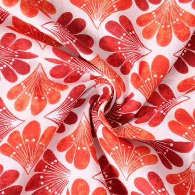 Tissu Coton Cretonne Amanda éventails Rouges et Oranges sur fond Blanc - Par 10 cm