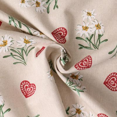 Tissu Toile de Coton Almina coeur et edelweiss sur fond Beige - Par 10 cm
