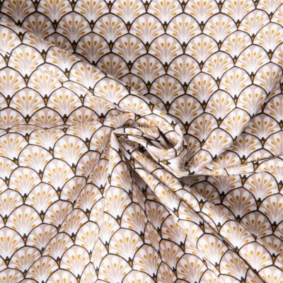 Tissu Coton imprimé Arty éventails Gaudi sur fond Beige - Par 10 cm