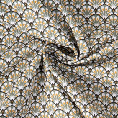 Tissu Coton imprimé Arty éventails Gaudi sur fond Vert kaki - Par 10 cm