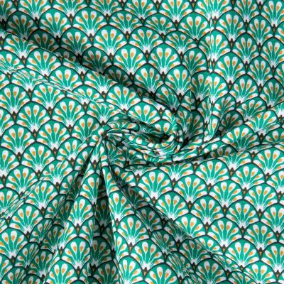 Tissu Coton imprimé Arty éventails Gaudi sur fond Vert - Par 10 cm