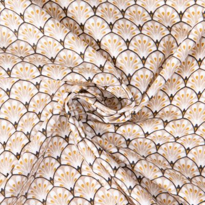 Tissu Coton enduit Arty éventails Gaudi sur fond Beige - Par 10 cm