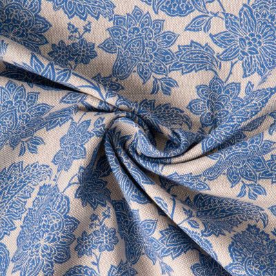 Tissu Toile Polycoton Les indiennes bleues sur fond Naturel - Par 10 cm