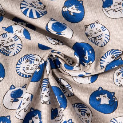 Tissu Toile Polycoton Chaton Neko sur fond Naturel - Par 10 cm