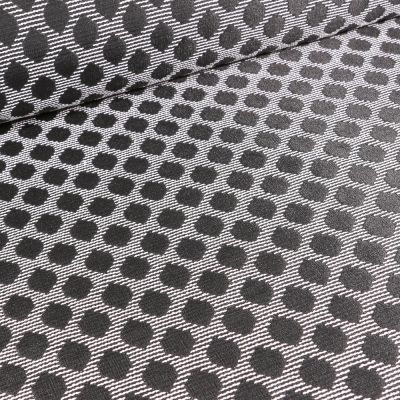 Tissu Jacquard Rayures et pois noirs sur fond Blanc - Par 10 cm