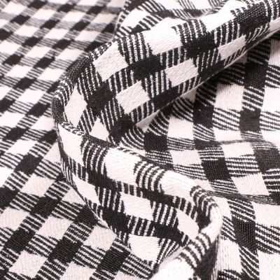 Tissu Jacquard Carreaux Vichy noir et blanc sur fond Blanc - Par 10 cm