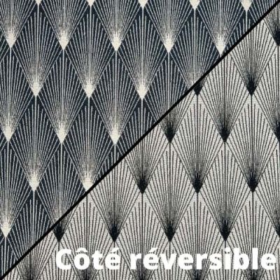 Tissu Jacquard réversible Comète Bleu océan sur fond Blanc - Par 10 cm