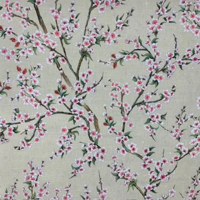 Tissu Toile de Coton Merisier sur fond Beige - Par 10 cm