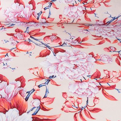 Tissu Toile de Coton Vivienne floral sur fond Ecru - Par 10 cm