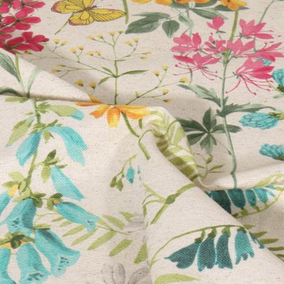 Tissu coton &amp; lin Imprimé Lico Fleuri des champs Fleuris sur fond Beige - Par 10 cm
