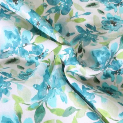 Tissu Viscose Sanfor Thalia bleu sur fond Blanc - Par 10 cm