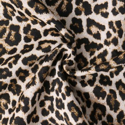 Tissu Jacquard Tassia imprimé léopard Noir sur fond Beige clair - Par 10 cm