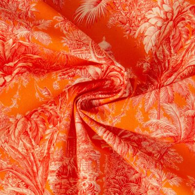 Tissu Coton imprimé digital Mini Maharani sur fond Orange - Par 10 cm