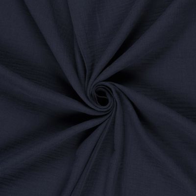 Tissu double gaze uni  Bleu marine - Par 10 cm