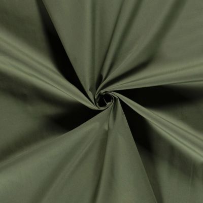 Tissu Popeline de coton unie satinée Allegro sur fond Vert kaki - Par 10 cm